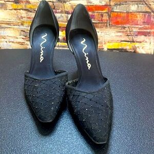 Nina black D'Orsay stiletto pumps